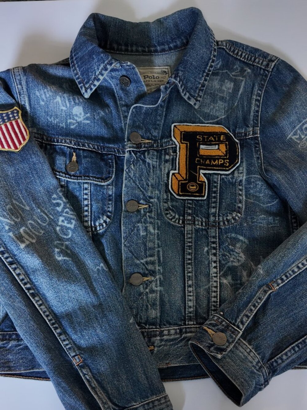 Polo Ralph Lauren Boys Tiger Patch Distressed Denim Jacket